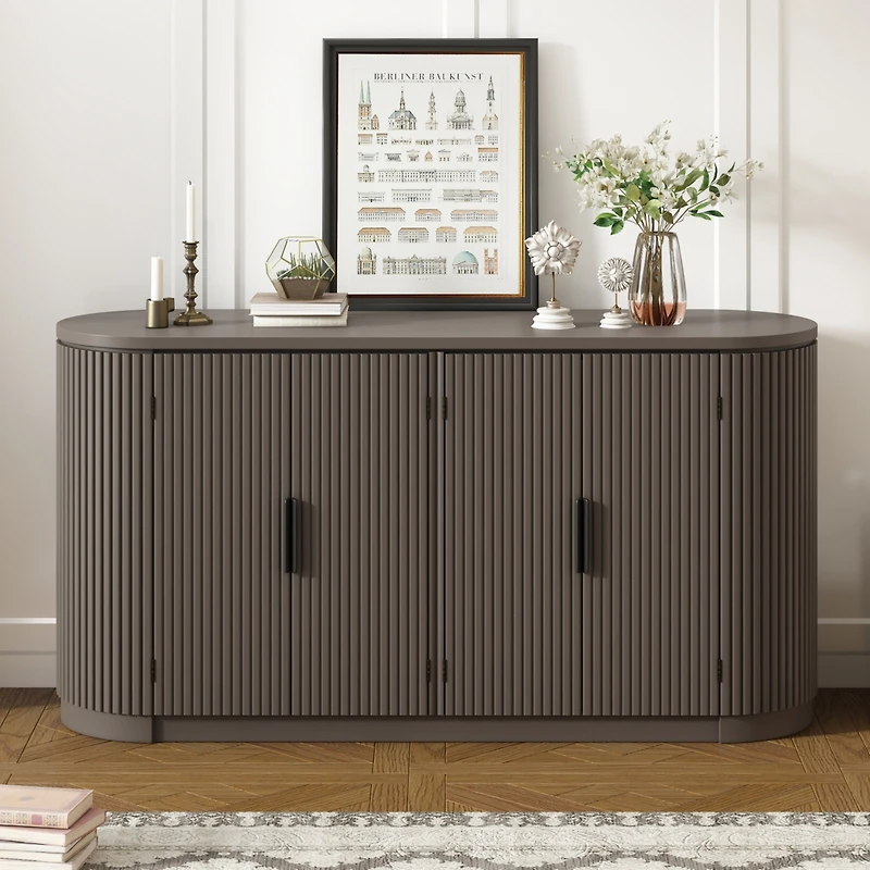 Streamdale Vertical Striped Cabinet with Adjustable Shelves & Metal Handles