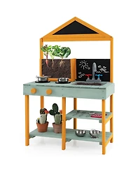 Costway Kids Kitchen Playset Outdoor Mud Kitchen with Root Viewer Planter Removable Sink