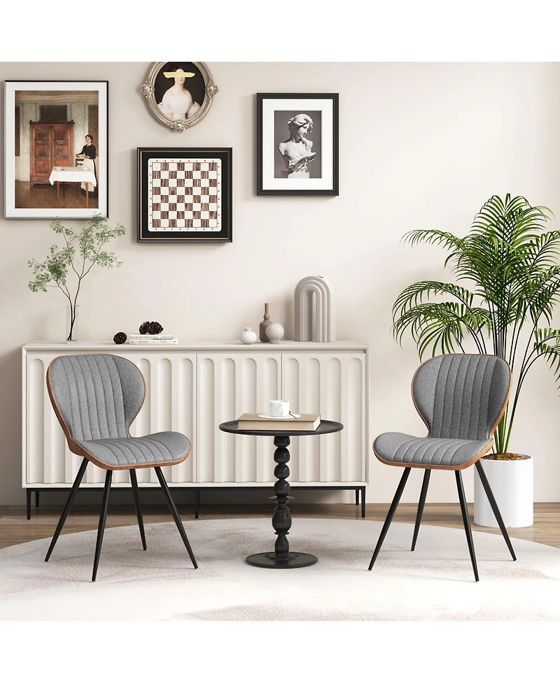 Slickblue Set of 2 Armless Dining Chair Modern Accent Chairs with Curved Backrest-Grey