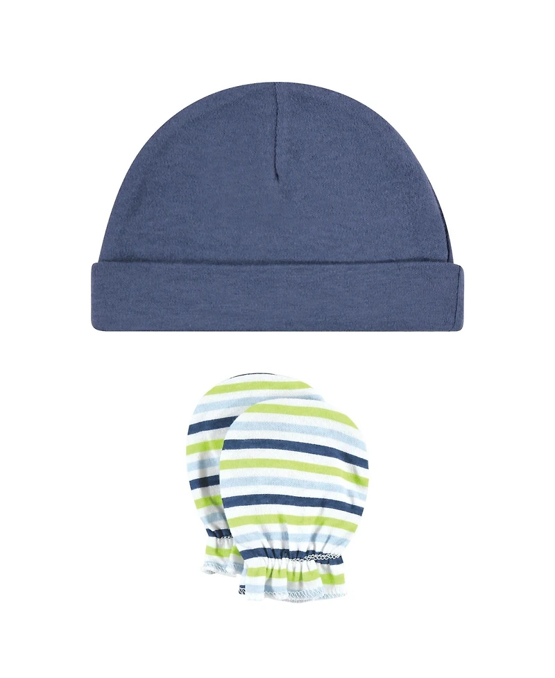 Hudson Baby Baby Boys Hudson Soft Cotton Beanie and Anti-Scratch Hand Mitts