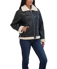 Sebby Collection Women's Zip Front Faux Leather Shearling Jacket