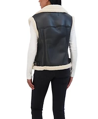 Sebby Collection Women's Moto Zip Front Faux Leather Shearling Vest