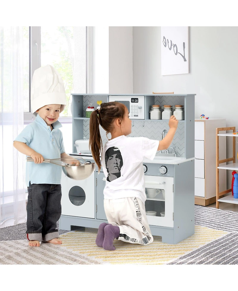 Sugift Wooden Kitchen Pretend Play Toy for Kids with Realistic Light and Sound