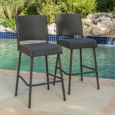 Streamdale Dark Brown Wicker Outdoor Barstools (Set Of 2)