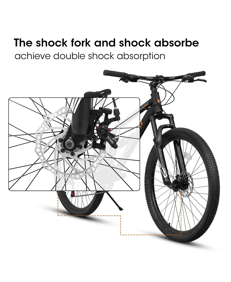 Streamdale Furniture 26" Aluminum Mountain Bike with 21-Speeds, Shock Absorption, and Disc Brakes