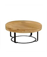 Streamdale Modern Round Coffee Table with Carved Pine Top and Metal Legs