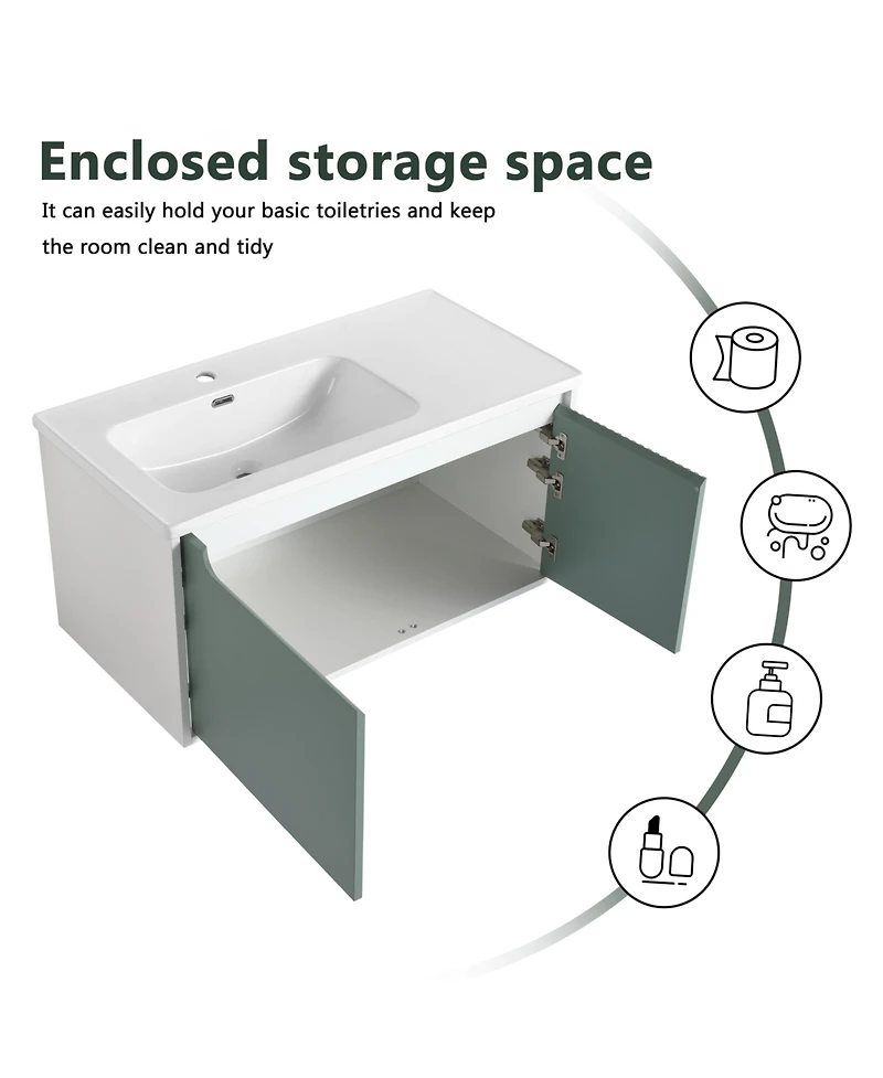 Simplie Fun Wall-Mounted Vanity with Ceramic Sink and Soft-Close Door