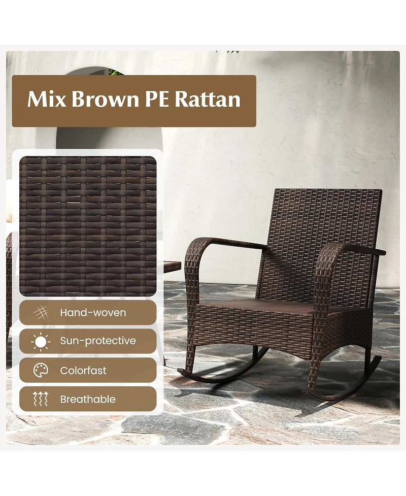 Slickblue 3 Piece Outdoor Rocking Set with Tempered Glass Coffee Table for Backyard Poolside