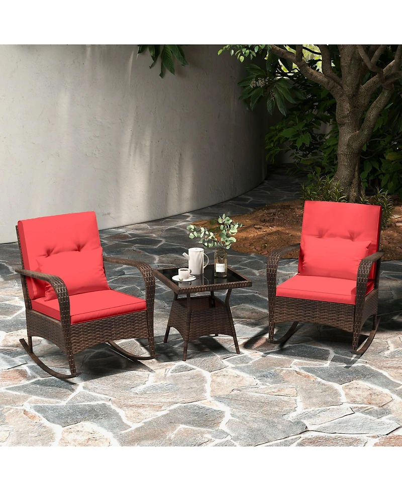 Slickblue 3 Piece Outdoor Rocking Set with Tempered Glass Coffee Table for Backyard Poolside