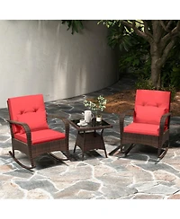 Slickblue 3 Piece Outdoor Rocking Set with Tempered Glass Coffee Table for Backyard Poolside