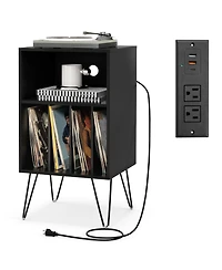 Slickblue Record Player Stand with Charging Station for Living Room Bedroom