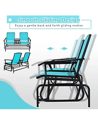 Slickblue 2-Person Double Rocking Loveseat with Mesh Fabric and Center Tempered Glass Table