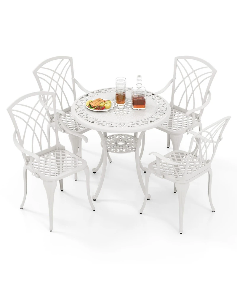 Slickblue 5 Piece Patio Bistro Table Chair Set with Umbrella Hole and Aluminum Frame-White