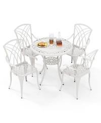 Slickblue 5 Piece Patio Bistro Table Chair Set with Umbrella Hole and Aluminum Frame-White