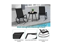 Slickblue 2 Pieces Patio Rocking Chairs Outdoor Sling Fabric Rockers with Ergonomic Backrest and Seat-Black