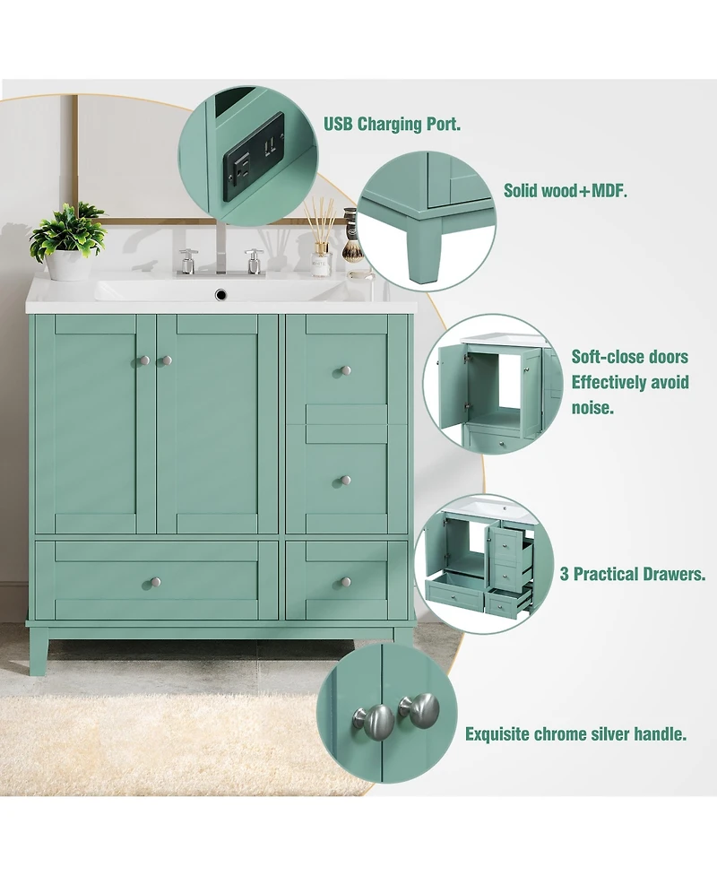 Streamdale Modern Bathroom Vanity with Usb Charging