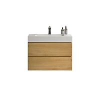 Streamdale 30" Wall-Mounted Vanity Natural Oak, Glossy White Basin