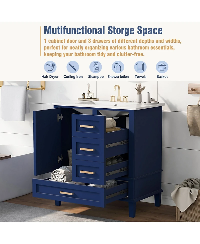 Streamdale 30" Modern Blue Bathroom Vanity with Sink and Storage