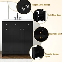 Streamdale 30" Black Bathroom Vanity with Ceramic Sink, Ample Storage