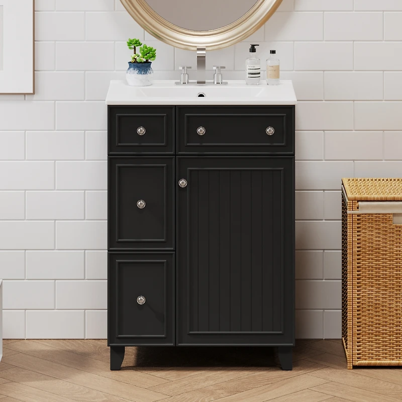 Streamdale 24" Bathroom Vanity with Ceramic Sink Space-Saving Storage