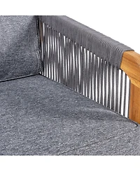 Jonathan Y Aveiro 3-Piece Modern Bohemian Roped Acacia Wood Conversation Outdoor Patio Set with Cushions, Gray/Teak Brown