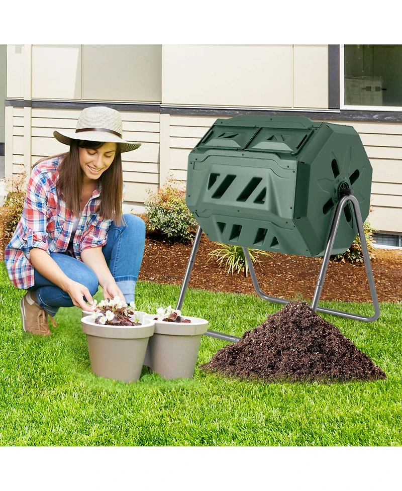 Slickblue 360° Rotatable Tumbling Composter with 2 Sliding Doors