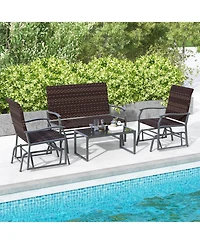 Slickblue 4 Piece Patio Gliding Set Wicker Swing Glider Furniture Set -Brown