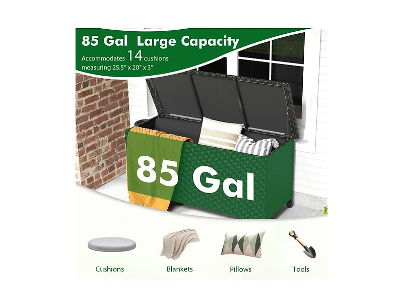 Slickblue 85 Gallon Outdoor Storage Box with Removable Liner and Universal Wheels