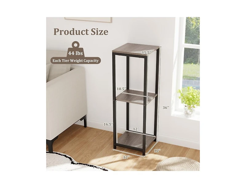 Slickblue 3-Tier Tall Metal Plant Stand Corner Plant Holder with Anti-tipping Device-Black & Grey