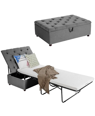 Folding Ottoman Sleeper Bed with Mattress Convenient Guest and Office Nap Solution