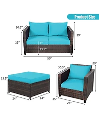 5 Pieces Patio Rattan Furniture Set Conversation Sets with Removable Cushions