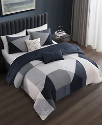 Bebejan Geo Fusion Bedding 200 Thread Count 100% Cotton Sateen 5 Piece Reversible King Comforter Set