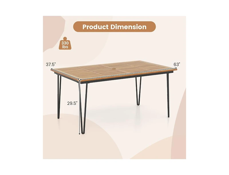Slickblue Rectangular Patio Dining Table for 8 with Acacia Wood Tabletop and Umbrella Hole
