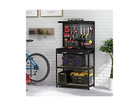Tool Storage Workbench with Pegboard 14 Hanging Accessories for Garage