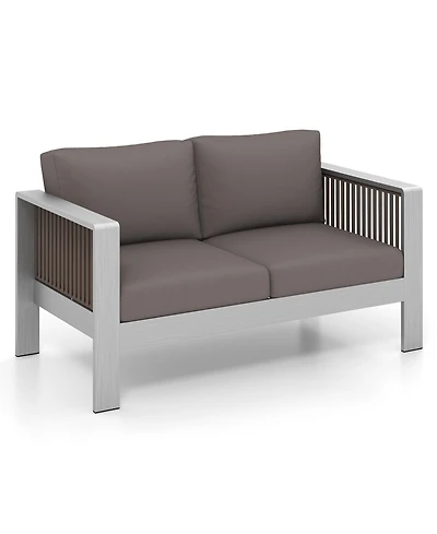 Slickblue Patio Aluminum Loveseat Sofa Outdoor Furniture Set with Thick Back and Seat Cushions-Grey