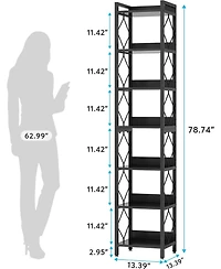 Tribesigns 78.7 Inch Extra Tall Narrow Bookshelf, 7 Tier Skinny Bookcase for Small Spaces, Freestanding Display Shelves