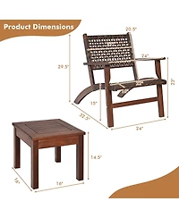 Slickblue 3 Pieces Outdoor Wooden Patio Rattan Furniture Set