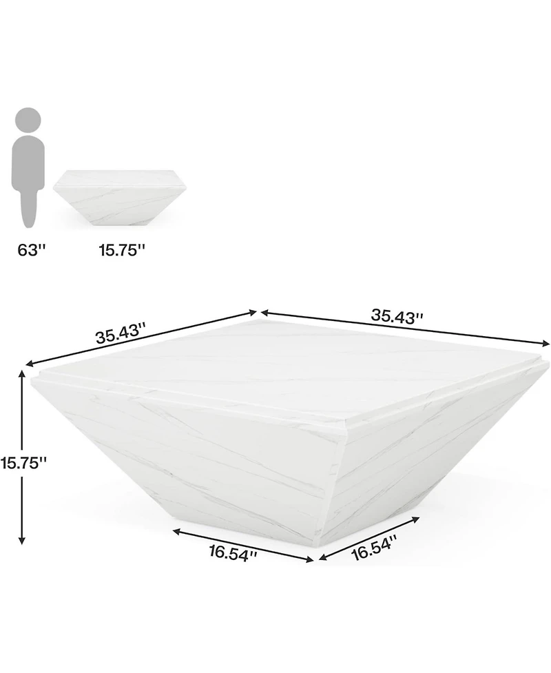 Tribesigns Coffee Table, 35.43-Inch Square Coffee Table with Faux Marble Tabletop, Modern Center Table for Living Room, White