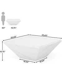 Tribesigns Coffee Table, 35.43-Inch Square Coffee Table with Faux Marble Tabletop, Modern Center Table for Living Room, White