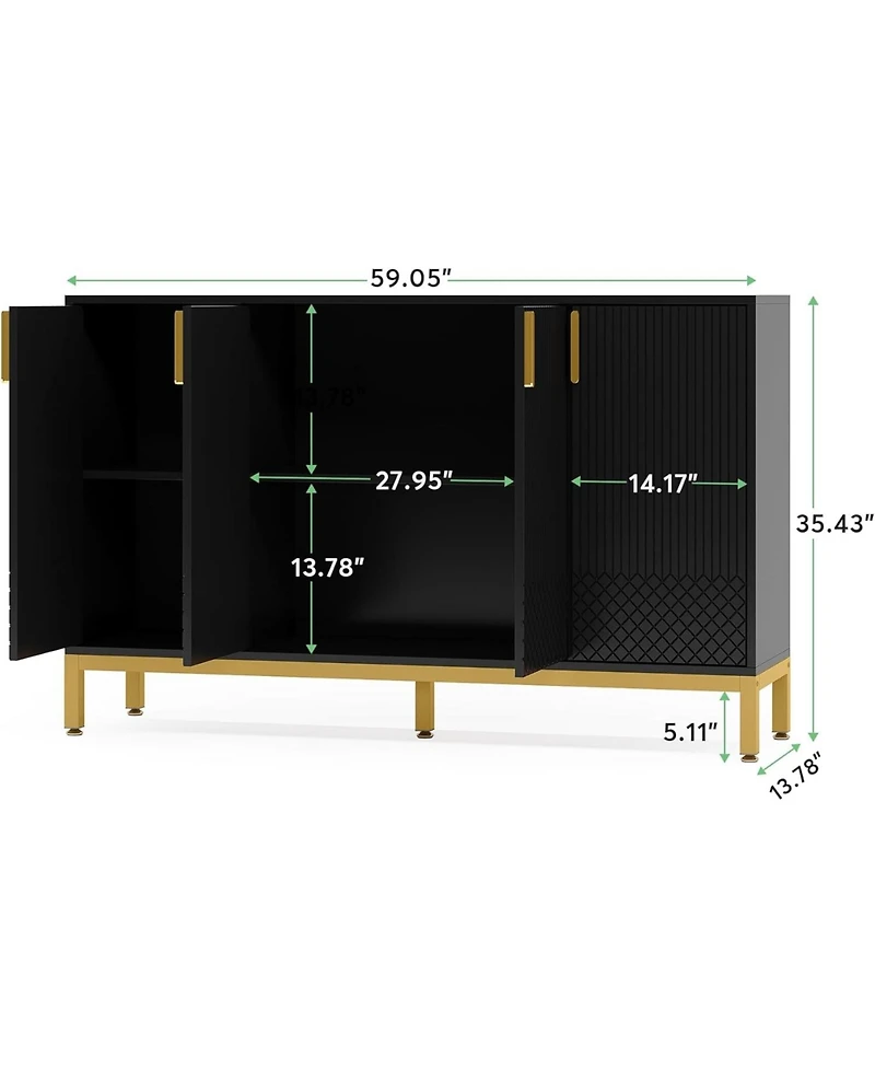 Tribesigns Modern Storage Cabinet, 59 Inch Console Cabinet Sideboard Buffet with 4 Doors & Gold Metal Base, Entryway Cupboard Furniture for Li