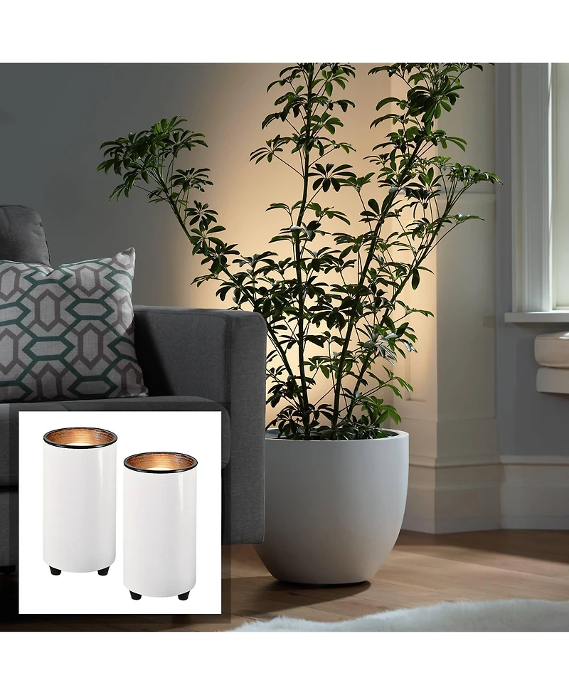 Pro Track Set of 2 Can Uplighting Indoor Accent Spot-Lights Plug-In Floor Plant Home Decorative Art Desk White Finish 6 1/2" High