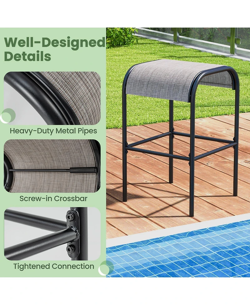 Set of 2/4 Patio Metal Bar Stools with Curved Fabric Seat-Set of 4