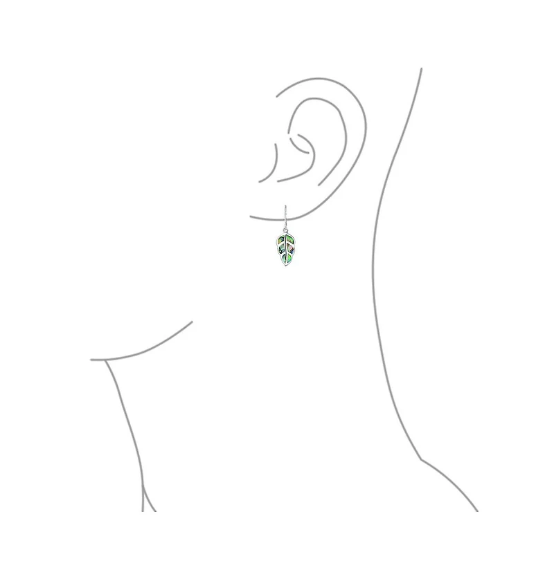 Bling Jewelry Native American Inspired Red Brown Blue Created Opal Inlay Lever back Nature Leaf Dangle Drop Earrings .925 Sterling Silver