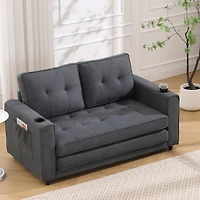 3-in-1 Tufted Futon Sofa Bed with Storage and Cup Holders