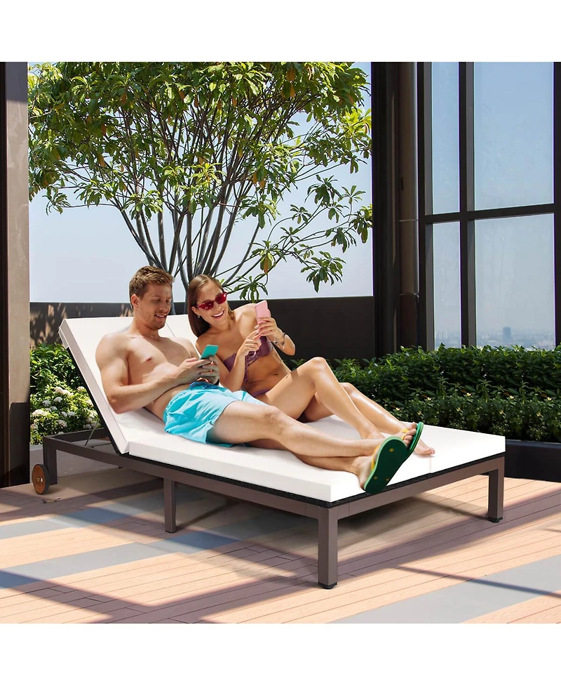 2-Person Patio Rattan Lounge Chair with Adjustable Backrest and Cushions
