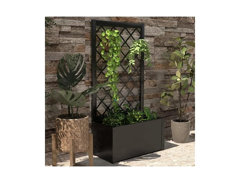 Slickblue 44 Inch Metal Raised Garden Bed with Trellis-Black