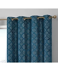 Hlc.me Versailles Lattice Flocked 100% Complete Blackout Thermal Insulated Window Curtain Grommet Panels, Energy Savings & Soundproof
