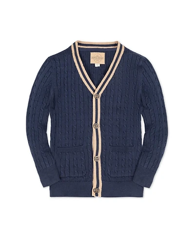 Hope & Henry Boys Organic Long Sleeve Cable Knit Cardigan Sweater with Stripe Trim
