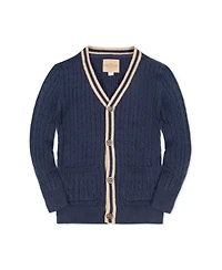 Hope & Henry Boys Organic Long Sleeve Cable Knit Cardigan Sweater with Stripe Trim