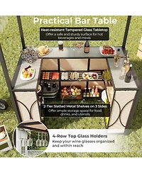 Slickblue 3-Piece Patio Bar Set Grill Gazebo & 2 Stools with Tempered Glass Table